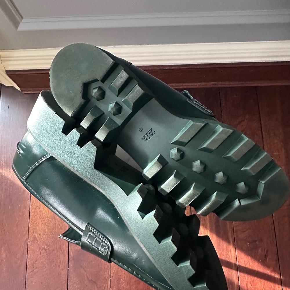 Zara Dark Green Leather Penny Loafers - Picture 3 of 6